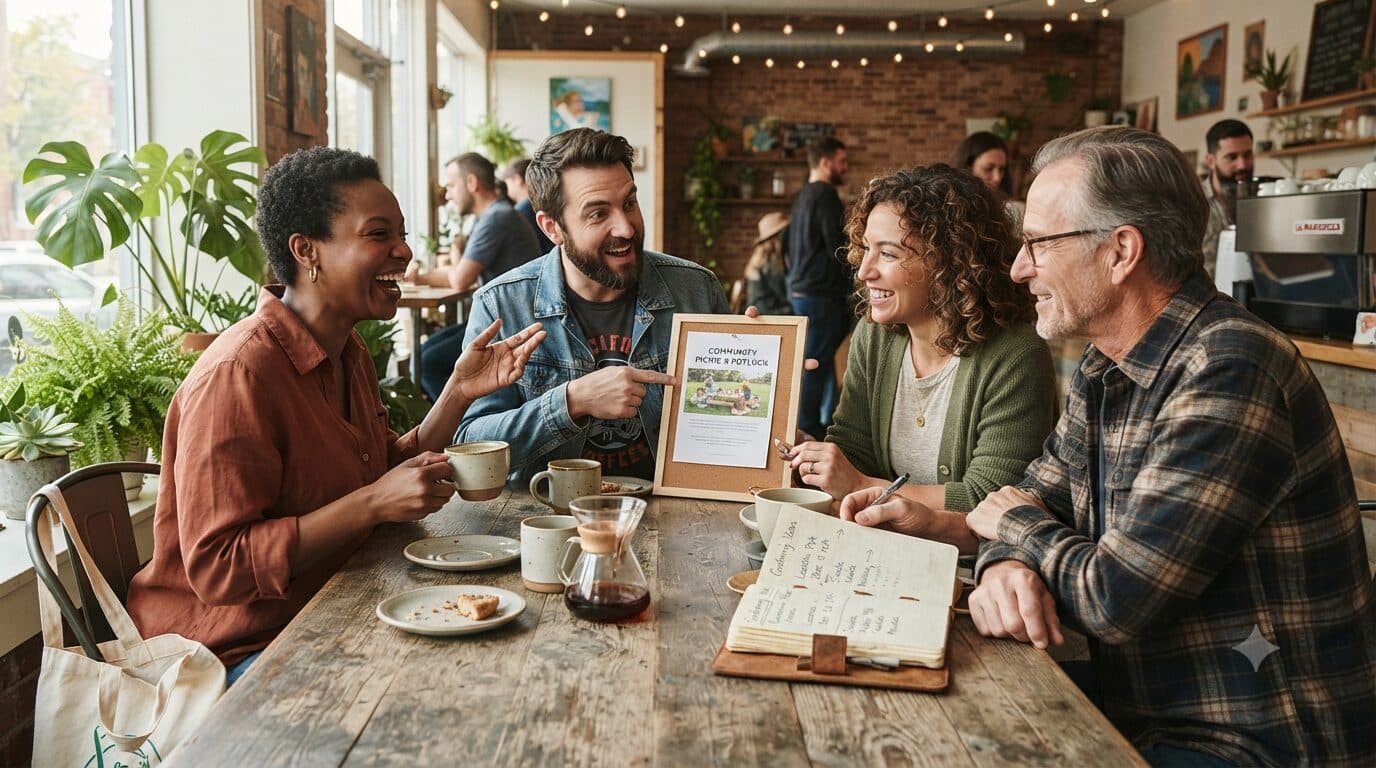 A small group sharing coffee and conversation