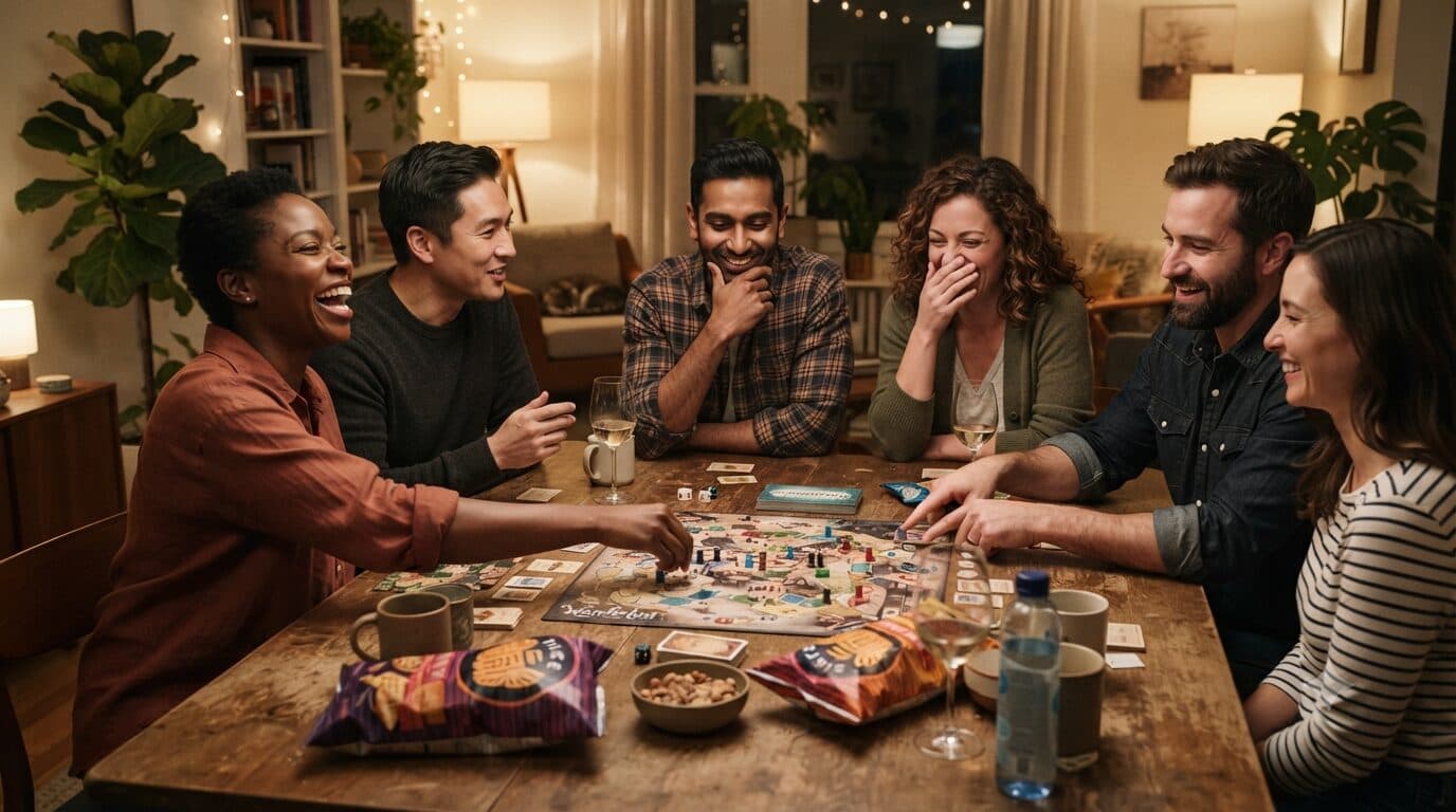 Friends playing board games together