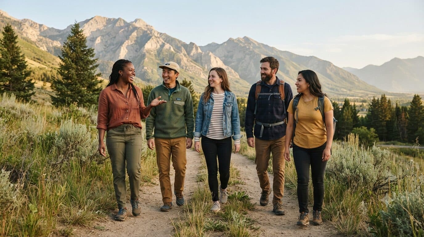 A group hiking together on a foothill trail